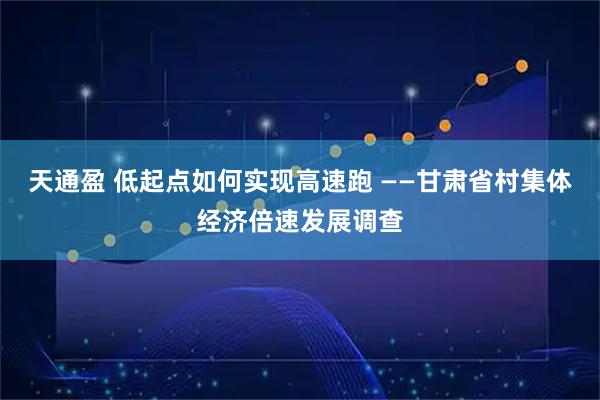 天通盈 低起点如何实现高速跑 ——甘肃省村集体经济倍速发展调查