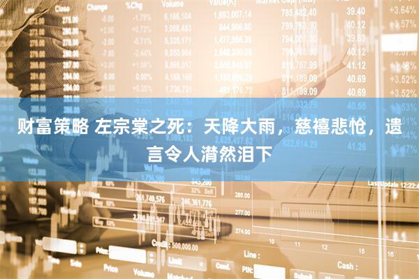财富策略 左宗棠之死：天降大雨，慈禧悲怆，遗言令人潸然泪下